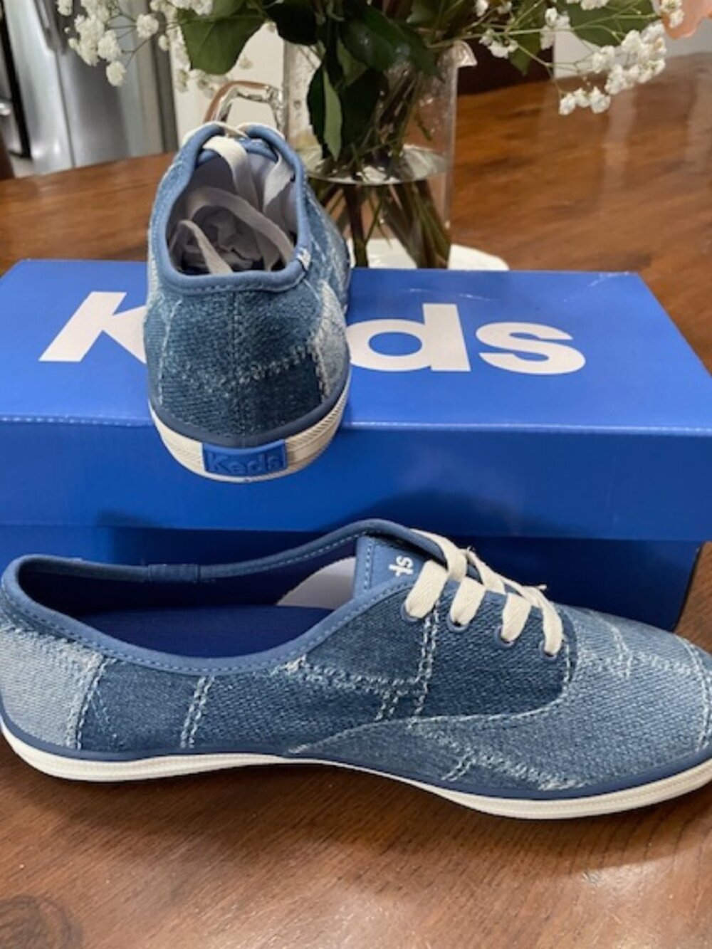 Keds, Champion, Denim Patchwork w/Charm Lace Up, Blues, Sz 7.5